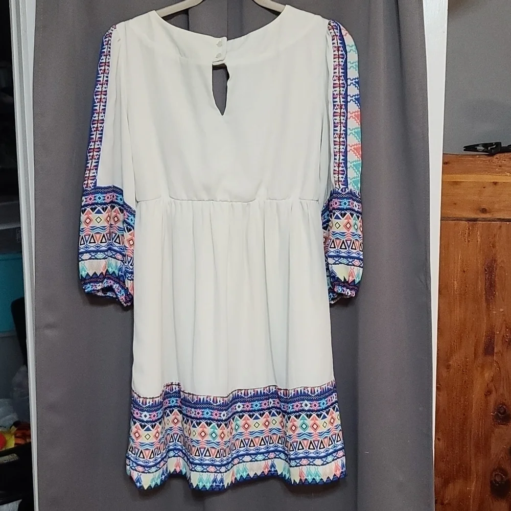 Lily Rose BoHo Style Dress Aztec Design Lined V-neck Summery Size M GUC … - Picture 5 of 9